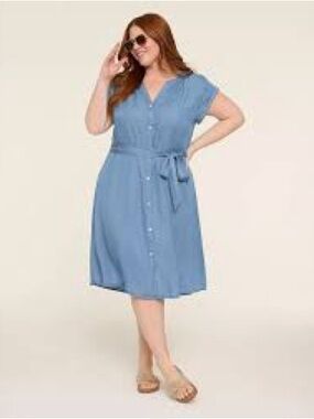 Lane Bryant Light Blue Denim Button-Front Midi Dress